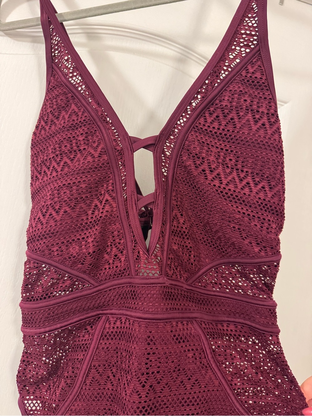 Lace One-Piece Swimsuit in Deep Burgundy - Picture 3 of 11